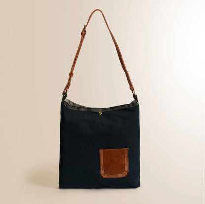 Leather Lilly Pocket Tote - Dark Blue