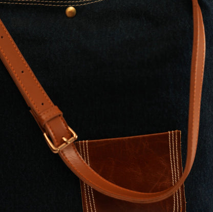 Leather Lilly Pocket Tote - Dark Blue